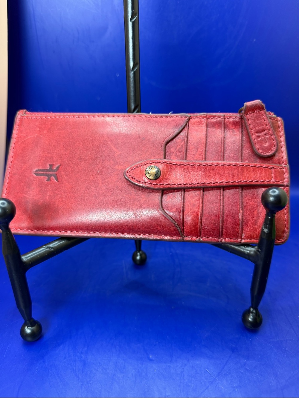 Frye Red Leather Card Wallet with Snap Strap